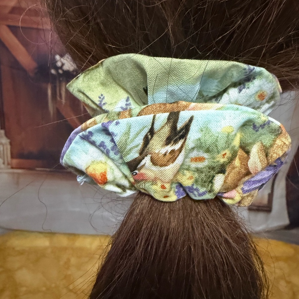Spring Bunny Print Hair Scrunchie - Pastel Floral - Picture 2 of 4